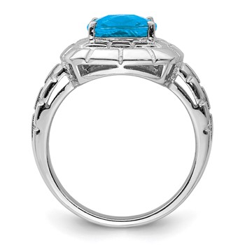 Sterling Silver Rhodium Checker-Cut Blue Topaz Ring — alternate view