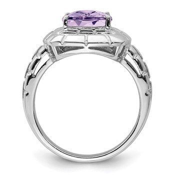 Sterling Silver Rhodium Checker-Cut Pink Quartz Ring — alternate view