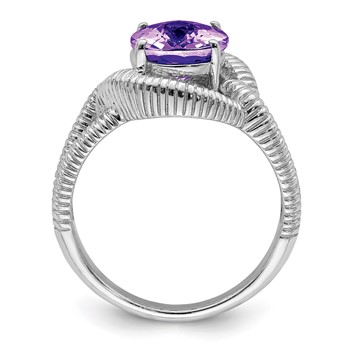 Sterling Silver Rhodium-plated Oval Checker-Cut Amethyst Ring — alternate view