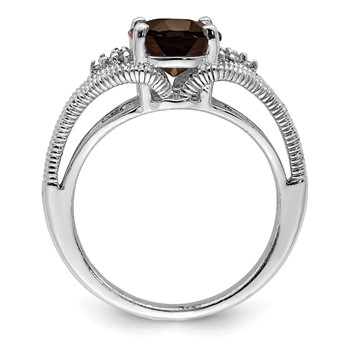 Sterling Silver Rhodium Oval Smoky Quartz & Diam. Ring — alternate view
