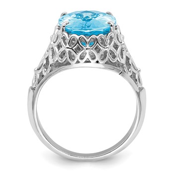 Sterling Silver Rhodium Checker-Cut Sky Blue Topaz Ring — alternate view