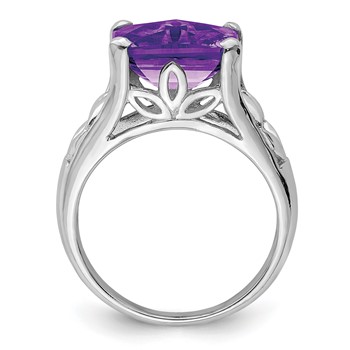 Sterling Silver Rhodium-plated Checker-Cut Amethyst Ring — alternate view