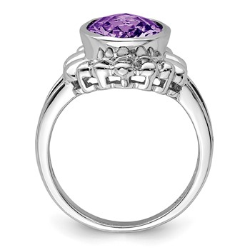 Sterling Silver Rhodium-plated Oval Checker-Cut Amethyst Ring — alternate view