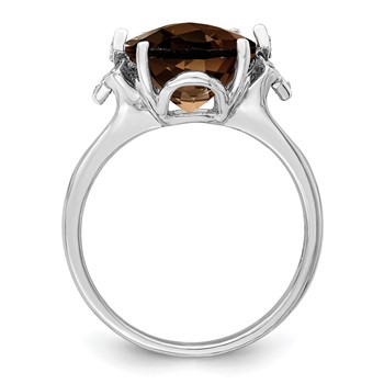 Sterling Silver Rhodium Checker-Cut Smoky Quartz & Diam. Ring — alternate view