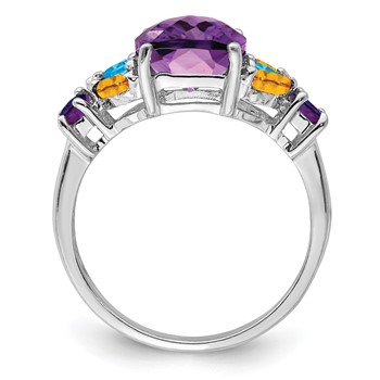 Sterling Silver Rhodium-plated Amethyst, Blue Topaz & Citrine Ring — alternate view