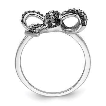 White Night Sterling Silver Rhodium-plated Black and White Diamond Bow Ring — alternate view