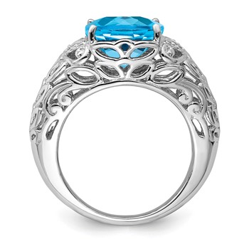 Sterling Silver Rhodium Swiss Blue Topaz & Diam. Ring — alternate view