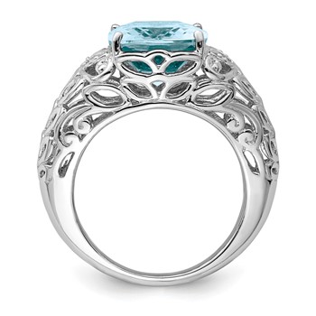 Sterling Silver Rhodium Sky Blue Topaz & Diam. Ring — alternate view