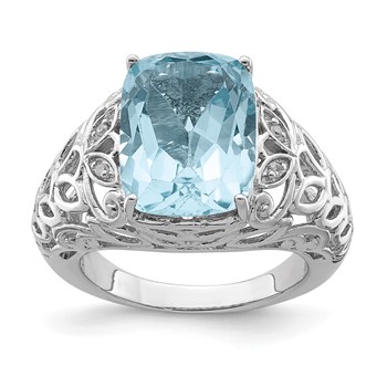 Sterling Silver Rhodium Sky Blue Topaz & Diam. Ring