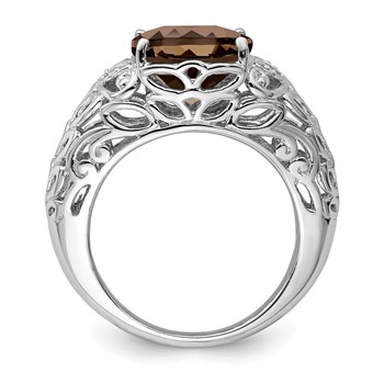 Sterling Silver Rhodium Smoky Quartz & Diam. Ring — alternate view