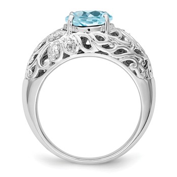 Sterling Silver Rhodium Sky Blue Topaz & Diam. Ring — alternate view