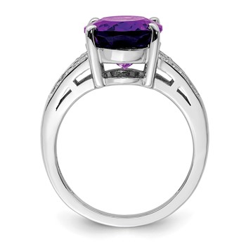 Sterling Silver Rhodium-plated Oval Amethyst & Diamond Ring — alternate view