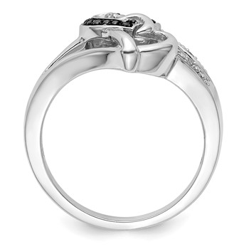 White Night Sterling Silver Rhodium-plated Black and White Diamond Heart Ring — alternate view
