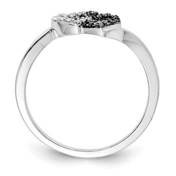 White Night Sterling Silver Rhodium-plated Black and White Diamond Double Heart Ring — alternate view