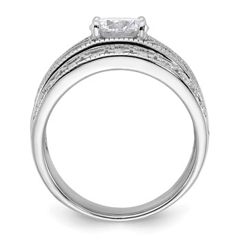 Sterling Silver Rhodium-plated Round CZ Center Wedding Ring Set — alternate view