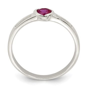 Sterling Silver Red CZ Heart Ring — alternate view