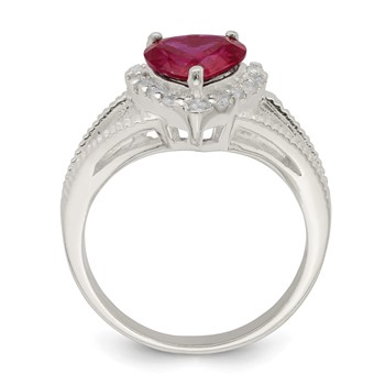 Sterling Silver Red CZ Heart Ring — alternate view