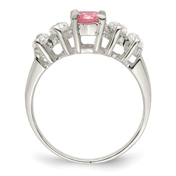 Sterling Silver Pink Round CZ with Side Stones Ring — alternate view