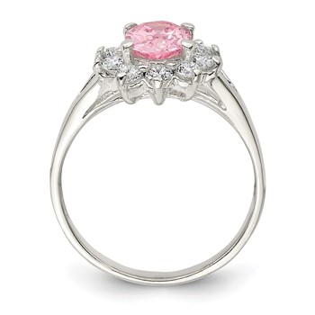 Sterling Silver Pink Oval CZ Cluster Ring — alternate view