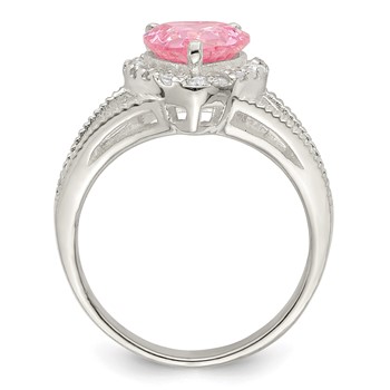 Sterling Silver Pink CZ Heart Ring — alternate view