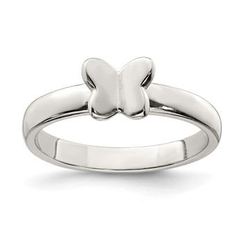 Sterling Silver Rhodium-plated Polished Butterfly Children's Ring
