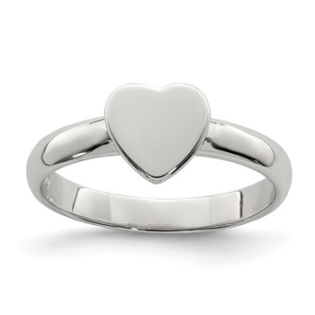Sterling Silver Rhodium-plated Polished Heart Children's Ring