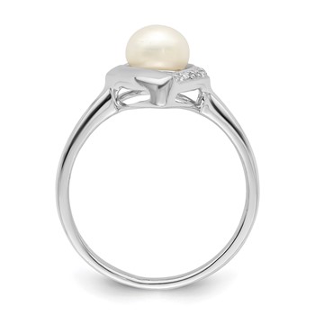 Sterling Silver Rhodium Plated Diamond and FW Cultured Pearl Ring — alternate view