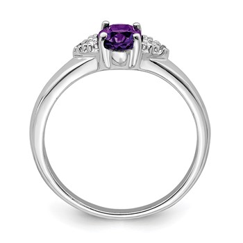 Sterling Silver Rhodium Plated Diamond and Amethyst Ring — alternate view