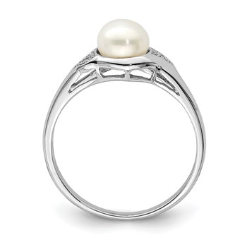 Sterling Silver Rhodium Plated Diamond and FW Cultured Pearl Ring — alternate view