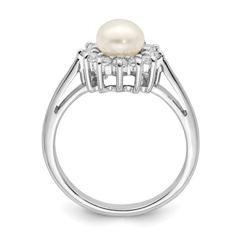 Sterling Silver Rhodium Plated CZ and FW Cultured Pearl Ring — alternate view