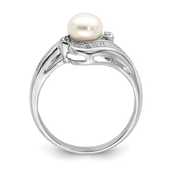 Sterling Silver Rhodium Plated Diamond and FW Cultured Pearl Ring — alternate view