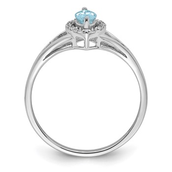 Sterling Silver Rhodium Plated Diamond & Aquamarine Marquise Ring — alternate view