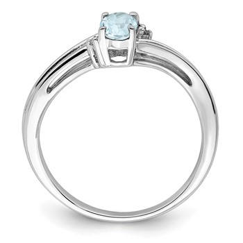 Sterling Silver Rhodium Plated Diamond & Aquamarine Oval Ring — alternate view