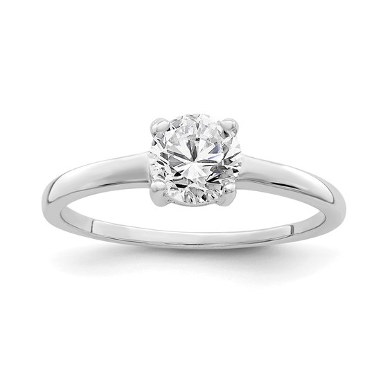 Sterling Silver Rhodium-plated Solitaire Round CZ Ring - Quality Gold