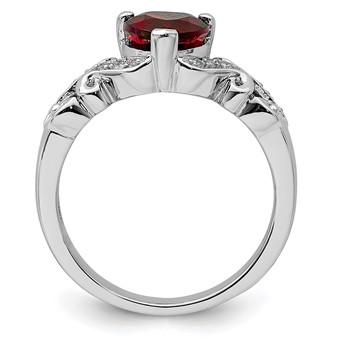 Sterling Silver Rhodium-plated Diamond and Garnet Ring — alternate view