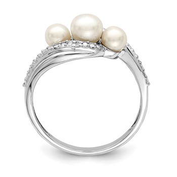 Sterling Silver Rhodium Plated Diamond and FW Cultured Pearl Ring — alternate view