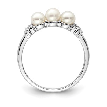 Sterling Silver Rhodium Plated Diamond and FW Cultured Pearl Ring — alternate view