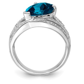Sterling Silver Rhodium Plated Diamond & London Blue Topaz Ring — alternate view