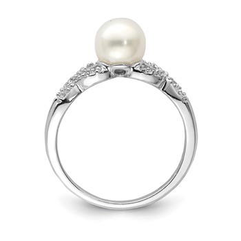 Sterling Silver Rhodium Plated Diamond and FW Cultured Pearl Ring — alternate view
