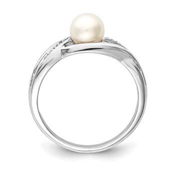 Sterling Silver Rhodium Plated Diamond and FW Cultured Pearl Ring — alternate view