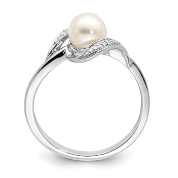 Sterling Silver Rhodium Plated Diamond and FW Cultured Pearl Ring — alternate view