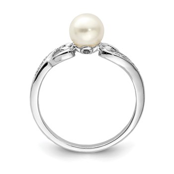 Sterling Silver Rhodium Plated Diamond and FW Cultured Pearl Ring — alternate view