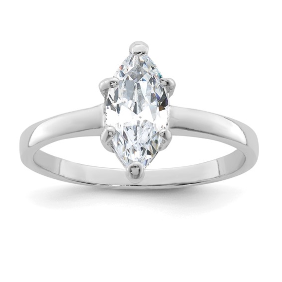 Sterling Silver Rhodium-plated Solitaire Marquise CZ Ring