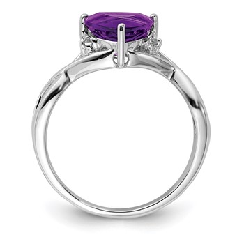 Sterling Silver Rhodium Plated Amethyst White Topaz Trillion Ring — alternate view