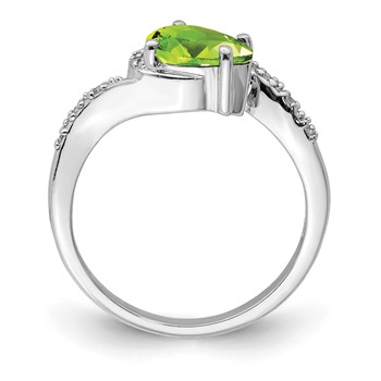 Sterling Silver Rhodium Plated Diamond and Peridot Oval Ring — alternate view
