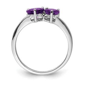 Sterling Silver Rhodium Plated Diamond and Amethyst Heart Ring — alternate view