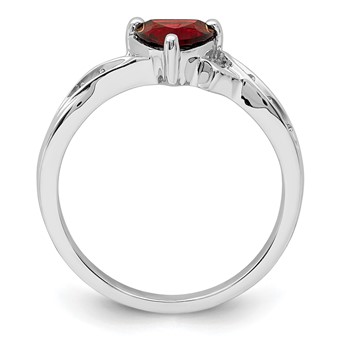Sterling Silver Rhodium Plated Diamond and Garnet Heart Ring — alternate view