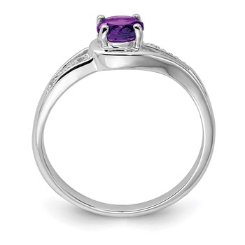 Sterling Silver Rhodium Plated Diamond and Amethyst Round Ring — alternate view
