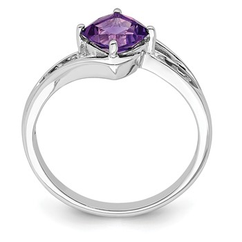 Sterling Silver Rhodium Plated Diamond and Amethyst Square Ring — alternate view