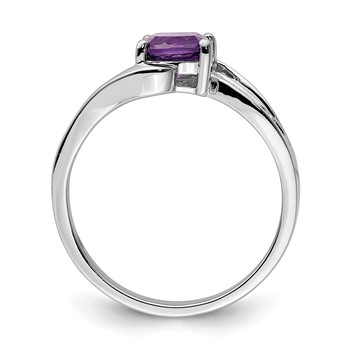 Sterling Silver Rhodium Plated Diamond and Amethyst Square Ring — alternate view